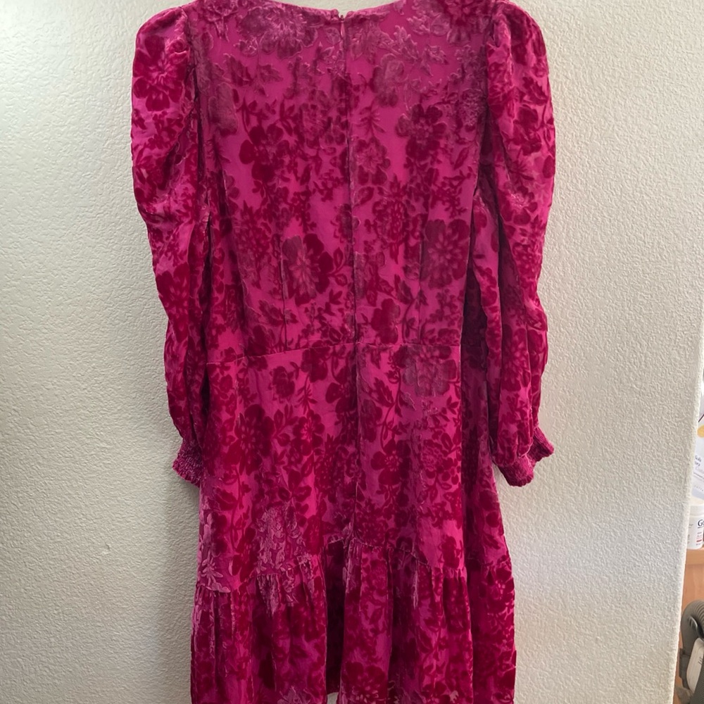 NWT Hale Bob Fuchsia Burnt Velvet Silk Blend Dress whimsical romantic Y2K 60's - Picture 7 of 11